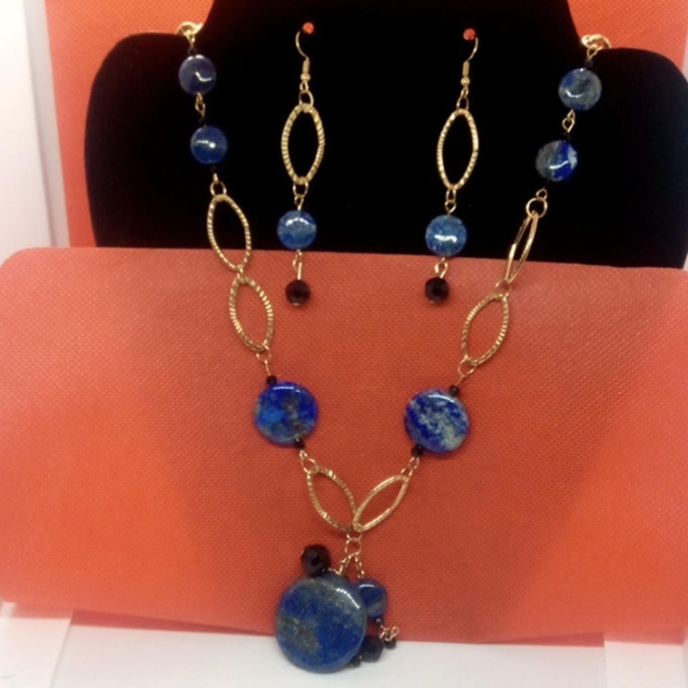🆕 BLaCK/Gold/Blue,White,Grey marble circles w/ Oval chain textured link JEWELRY